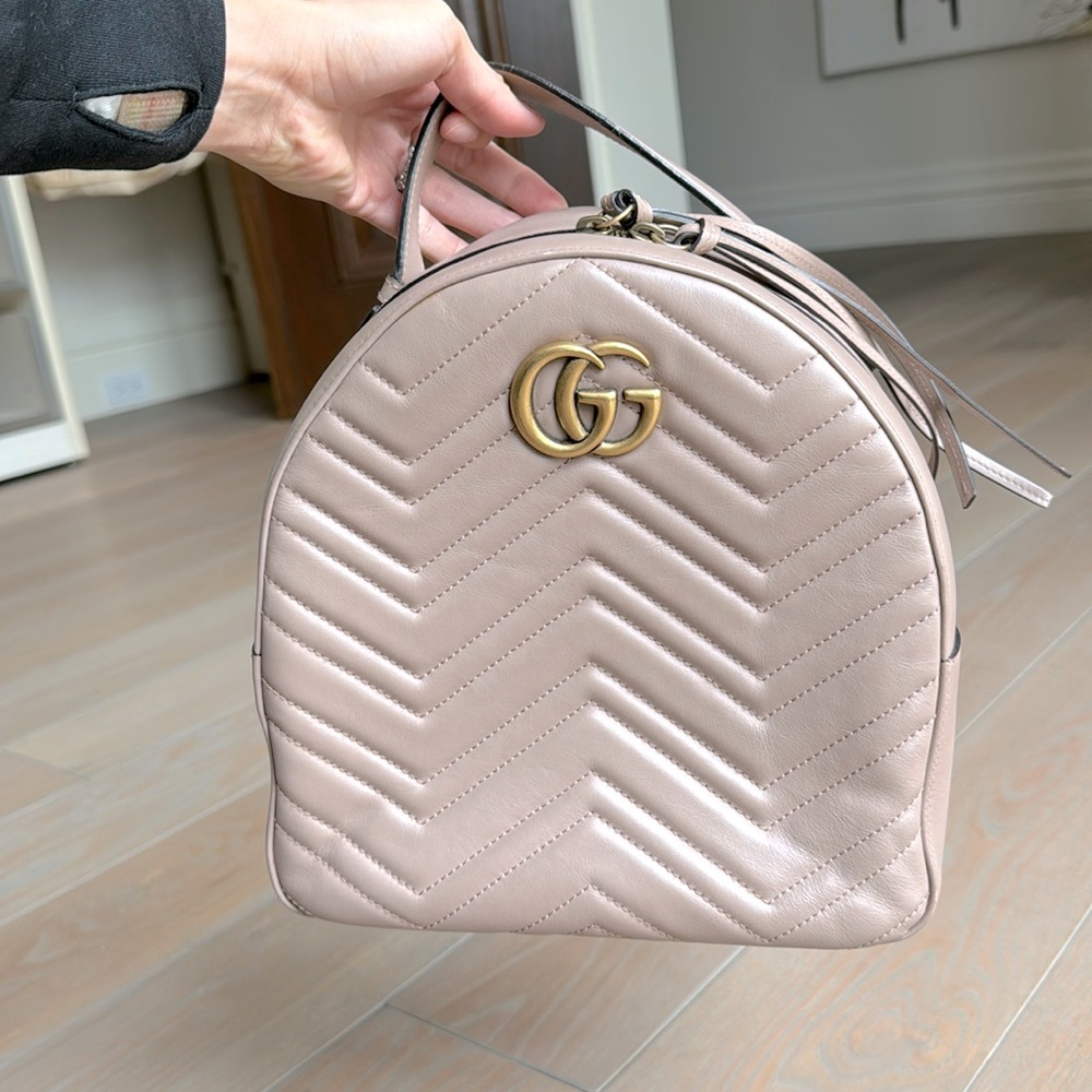 GUCCI Calfskin Matelasse GG Marmont Backpack Porcelain Rose